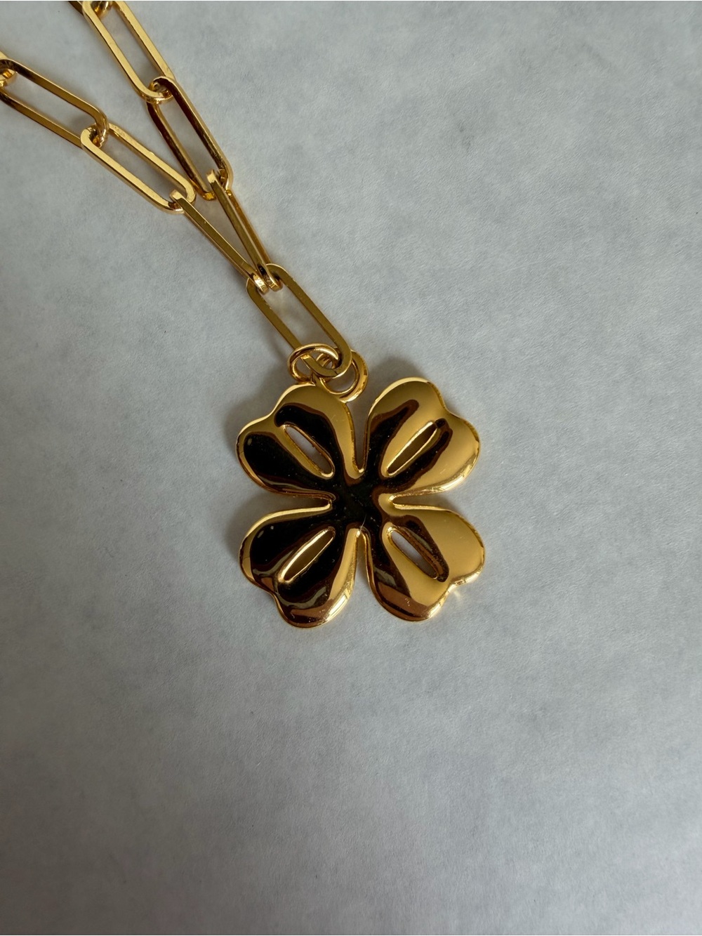 Lisi Lerch Gold Shamrock Charm Necklace with Paper Clip Chain - 18k Gold Plated - Picture 2 of 3